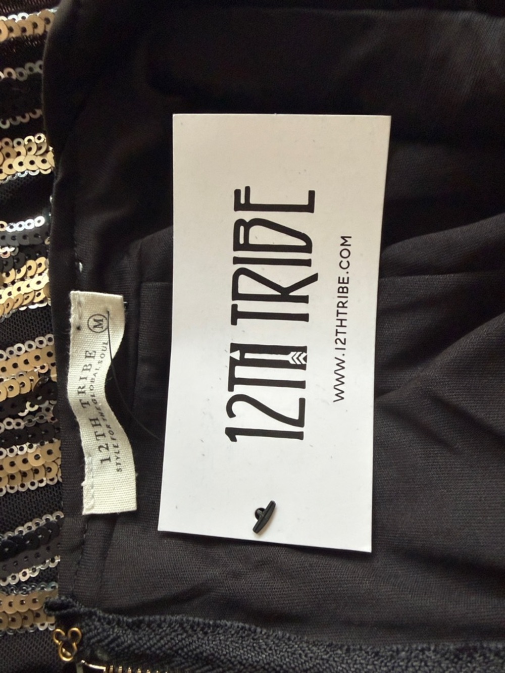 12th Tribe Black and Gold Sequin Striped Wide-Leg Jumpsuit- NWT - Picture 2 of 2